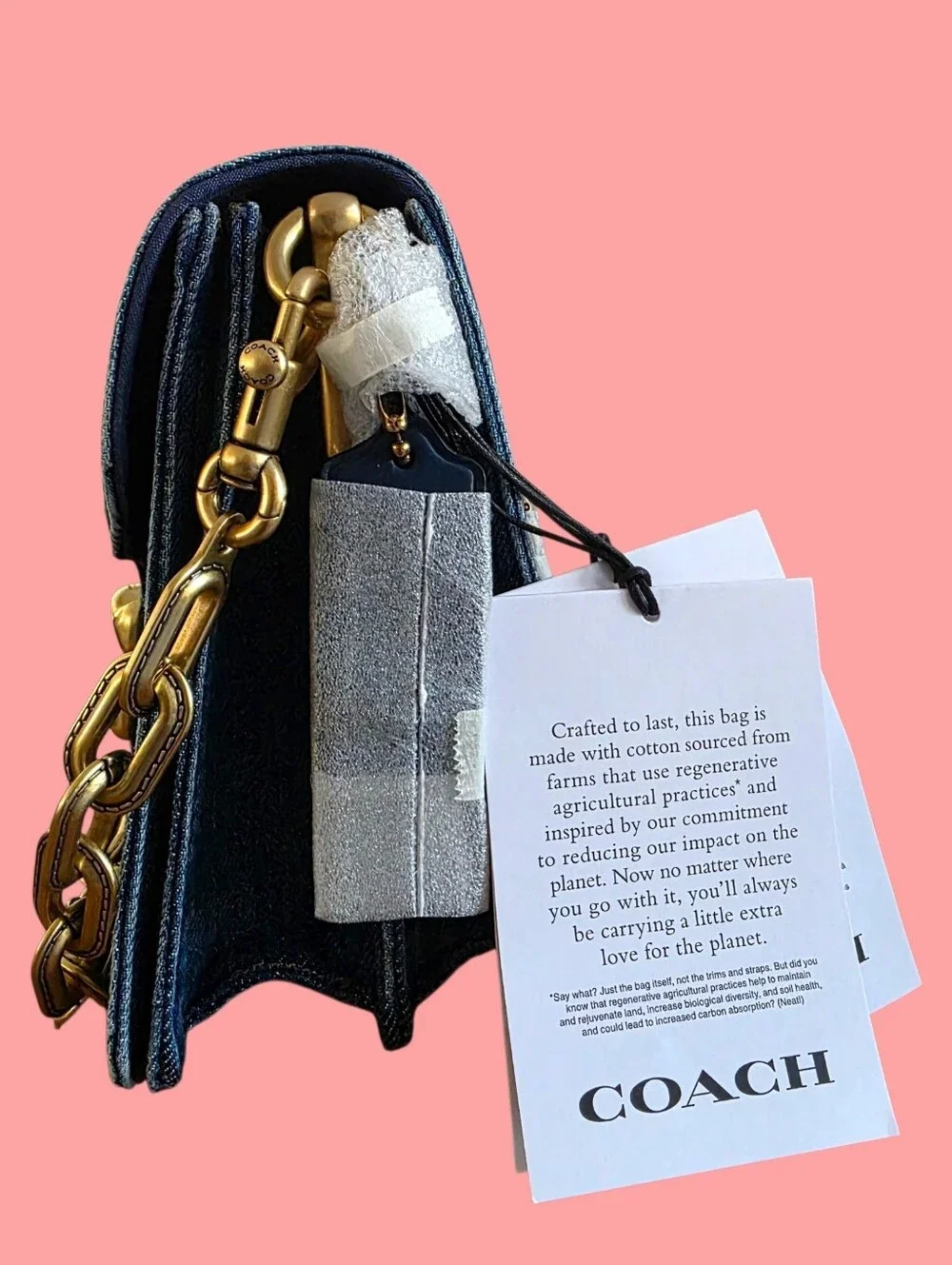 COACH Chain Tabby Denim Shoulder Bag Deep Blue Jean Wash NEW